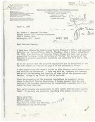 ["The document discusses a proposed change in the definition of 'Indian' for appointment authority in the Civil Service Commission. It argues that the proposed regulation is not supported by statutory authority and cannot be implemented. The document requests the suspension of processing the proposed regulations until the legal issues are resolved."]