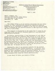 ["The document is a letter discussing a proposed Bureau of Indian Affairs regulation that would expand preference to descendants of members of certain tribes in Oklahoma. The document argues that this proposal is misconceived and lacks statutory authority. It also disputes the Secretary's interpretation of the Indian Reorganization Act and argues that the proposed regulation cannot be based on this interpretation. The document raises concerns about the lack of eligibility for descendants of certain Oklahoma tribes and questions the Secretary's position on tribal organization under the Act."]