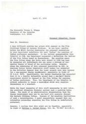["The document is addressing a problem with defining \"Indian\" for purposes of Indian preference employment for the Five Civilized Tribes of Eastern Oklahoma. The Department of the Interior had initially suggested a one-quarter degree requirement, but a staff member from the American Policy Review Commission suggested a one-half degree requirement. The document requests that any rulemaking regarding the Tribes be postponed and suggests including an exception for the Tribes in the new regulation. It also mentions a similar alternative proposed by the Solicitor General's office. The Speaker asks for consideration of these suggestions to avoid disruption for the Tribes."]