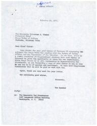 ["The document is from the Osage Tribe of Indians to Speaker Carl Albert requesting assistance in resolving two pending matters with the Bureau of Indian Affairs and the Department of the Interior. The first issue is regarding the expenditure of education and socioeconomic funds, while the second issue concerns the certification of the tribe as a local government performing law enforcement functions. The tribe is seeking prompt action on these matters to ensure the funds are available for the upcoming school year and to settle the jurisdictional issue related to law enforcement on tribal reservations."]