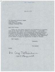 ["The document is a series of letters regarding the disposition of judgment funds of the Osage Tribe of Indians of Oklahoma. The documents discuss proposed regulations for the use of the funds for education and socioeconomic programs, as well as the need for action to make these funds available. The documents also mention feedback received from individuals and organizations regarding the proposed regulations. The Osage Tribe is seeking assistance from government officials to move the process forward."]