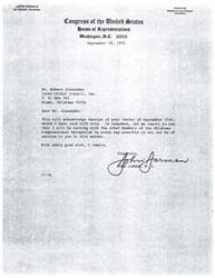 ["John Jarman, a member of the House of Representatives from Oklahoma, acknowledges receipt of a letter from Robert Alexander of the Inter-Tribal Council, Inc. regarding a matter. Jarman assures Alexander that he will work with other members of the Oklahoma Congressional Delegation to assist in the issue."]