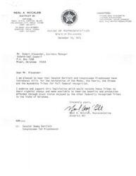 ["Neal A. McCaleb, a representative from District 81 in Oklahoma, expresses support for legislation introduced by Senator Bartlett and Congressman Risenhoover for the restoration of federal recognition for the Modoc, Peoria, Ottawa, and Wyandotte Tribes. McCaleb believes that this legislation will restore the tribes to their rightful status and provide them with benefits and protections enjoyed by other federally recognized tribes in Oklahoma."]
