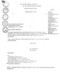 ["The document includes information about the Inter-Tribal Council of the Five Civilized Tribes, its officers, a resolution supporting terminated tribes, and appeals for reinstatement of terminated tribes into their original status. The resolution was passed in December 1973 by the Inter-Tribal Council of the Eight Tribes of Northeast Oklahoma."]