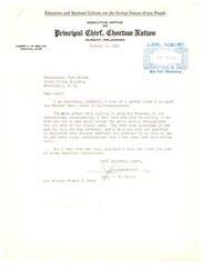 ["The document is requesting Congressman Carl Albert's help in getting funds to hire a stenographer for the Principal Chief of the Choctaw Nation. The Chief emphasizes the importance of education and spiritual culture for the people and hopes for cooperation in getting the funds restored."]