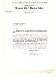 ["The letter is a request from Principal Chief Harry J. W. Belvin to Congressman Carl Albert for assistance in restoring funds for stenographic help for the Choctaw Nation. Belvin asks for help in obtaining information from the Indian Office and insists that the funds be restored promptly. Belvin expresses his commitment to addressing any double-dealing tactics and emphasizes the importance of educational and spiritual culture for the people."]