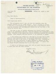 ["The Acting Commissioner of Indian Affairs informs Congressman Carl Albert about the reduction in patient attendance at the Talihina Hospital and the efforts to secure deficiency funds for Indian hospital service. The Acting Commissioner acknowledges that initial information given was incorrect and provides updates on the situation. Congressman Albert expresses frustration with the incompetence of the Indian Commission and mentions efforts to secure necessary funds from the Bureau of the Budget."]