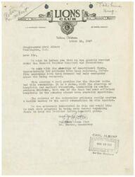 ["The Talihina Lions Club is concerned about the lack of operational funds for the Federal Talihina Hospital and Sanatorium, leading to the release of patients, dropping of employees, and only accepting emergency cases. They believe this creates a health menace for the Choctaw tribe and the community, especially considering the shortage of hospitals in southeastern Oklahoma. They are urging Congressman Carl Albert to help acquire funds to keep the hospital running efficiently."]