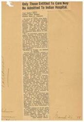 ["The Chief Medical Officer at the Indian Hospital in Talihina issued a memorandum explaining the rules and laws regarding the care of individuals not entitled to services in Indian Service Hospitals. Only those in true emergency situations can be admitted, and they must pay a fee for services. Non-emergency cases should be referred elsewhere for treatment."]