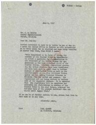 ["The document includes correspondence between Mr. J. H. Belvin and Carl Albert regarding the removal of William A. Durant as Principal Chief of the Choctaw Nation. The Choctaw-Chickasaw Confederation requested Durant's removal due to his absence at a meeting in Washington. However, it is stated that Durant's absence was due to illness and that all enrolled members will have the opportunity to vote on the terms of the sale of tribal coal and asphalt deposits. Additionally, proposed regulations for a tribal election to select a new Principal Chief are being developed."]