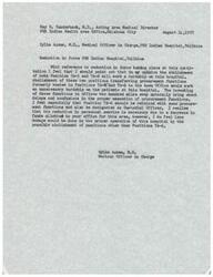 ["Dr. Sylvia Adams expresses concern about the reduction in force at the PHS Indian Hospital in Talihina, specifically regarding the abolishment of Positions TA-5 and TA-6. He believes that transferring procurement functions to the Area Office will cause unnecessary hardships for patients due to delays and confusion. Dr. Adams suggests retaining Position TA-6 with some procurement functions and designating it as Custodial Officer to mitigate potential issues. He acknowledges the need for personnel reductions but argues that abolishing other positions would have less impact on the hospital's operations."]