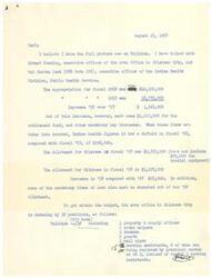 ["The document discusses the budget cuts and staff reductions at the Talihina hospital in Oklahoma due to a deficit in funding for Indian health services. The author, Rex, suggests two alternatives to address the issue: restoring the cut funds through a supplemental appropriations bill or reallocating more money to the Oklahoma area to save some of the positions at Talihina. Senator Monroney is also informed of the situation."]