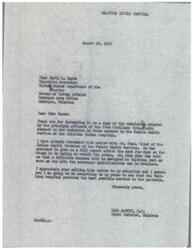 ["The document is a letter from Carl Albert, a member of the House of Representatives, in response to a resolution from the Chiefs of the Five Civilized Tribes regarding a reduction in health personnel at the Talihina Indian Hospital. The Chiefs are urging the Public Health Service to conduct a survey of health conditions among the Indians and to increase services, including assigning a full-time surgeon to the hospital. The resolution emphasizes the importance of providing adequate health services to the Indian population and requests that current personnel be retained and additional services be granted."]