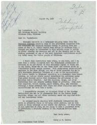 ["The document is addressing grievances regarding the treatment of the Talihina Medical Center by the U.S. Public Health Area Office in Oklahoma City. The author, as Principal Chief of the Choctaw Nation, is concerned about the drastic cut in working personnel at the institution and the lack of supplies and facilities. He requests that Dr. Vanderhook ensure that necessary supplies are provided promptly and warns of potential action if the situation is not corrected. The author also mentions plans for a drive to shake up the Oklahoma Medical Area office if necessary."]