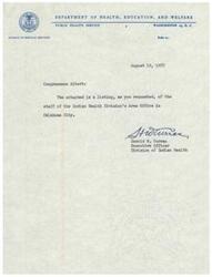 ["The document is a listing of staff members at the Indian Health Division's Area Office in Oklahoma City as of August 19, 1957. The list includes their position titles, grades, salaries, and incumbents. Additionally, it notes that some staff members are of Indian extraction and some are Commissioned Officers in the U.S. Public Health Service."]