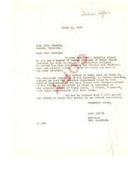 ["Miss Carl Albert Goodwin received a letter from Carl Albert, a representative from Oklahoma, regarding a petition opposing the extension of time for leasing Choctaw and Chickasaw coal and asphalt lands. The Department of the Interior plans to have a conference with tribal representatives to reach an agreement on the purchase prices of these lands. Albert assures that he will resist any effort to delay the negotiations."]
