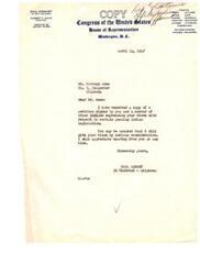 ["Paul Stewart, a congressman from Oklahoma, received a petition from Mr. Eastman Amos and other Indians regarding pending Indian legislation. Stewart assures Amos that he will give their views serious consideration and asks to hear from him at any time. The document was dated April 14, 1947, and signed by Carl Albert, another congressman from Oklahoma."]