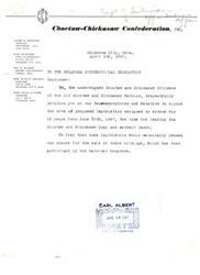 ["The Choctaw and Chickasaw Confederation is petitioning the Oklahoma Congressional Delegation to oppose proposed legislation that would extend the time for leasing Choctaw and Chickasaw Coal and Asphalt lands for 15 years. They believe this legislation would reduce their chances of selling these holdings, which has been authorized by the National Congress."]