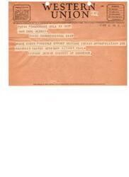 ["The document is from a Western Union telegram with symbols indicating the class of service, such as DL for Day Letter and NL for Night Letter. The telegram is addressed to Honorable  Carl Albert regarding efforts to restore Indian appropriation and maintain Carter Seminary. The sender, Ardmore Junior Chamber of Commerce, also requests suggestions from patrons regarding its service."]