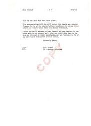 ["Senator Carl Albert expresses regrets for not being able to attend a council meeting regarding Indian education funds, but assures his support and willingness Carl Albert to assist in any way possible. Senator Thomas is working to restore the funds in the appropriation bill before the Senate."]