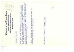 ["The document is a memo from the Democratic Whip's office in Washington, D.C. regarding a phone call from Miss Ryan and Toby Morris in Lawton about a telegram received from Grady L. Anderson, President of the Choctaw Council. Toby Morris did not want to reply to the telegram until he knew how someone else had answered it. The memo also mentions a telegram sent to the Secretary of the Interior on the matter."]