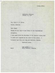 ["The document consists of a series of letters and telegrams regarding the appointment of the Principal Chief of the Choctaw Nation. The documents express concern about the lack of information and request for the Choctaw people to have a say in the selection process. Congressman Carl Albert is shown to be advocating for the Choctaw people in their quest for a voice in the appointment process."]