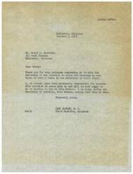["The document is a series of communications regarding the Choctaw Indians' request to have a voice in the selection of their Chief. Congressman Carl Albert is thanked for his support and urged to wire the Secretary of the Interior to allow for the election or expression of the Choctaw people in this matter. The Choctaw Council of Pittsburg County also authorizes a request to the Secretary of the Interior for the same."]