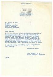 ["The document is regarding the reappointment of A.W. Belvin as Principle Chief of the Choctaws. The recipient, George B. Hall, expresses his protest against Belvin's reappointment, citing concerns about his use of funds and promises to recover more money from the government. Hall believes that the Secretary of the Interior is efficiently managing the funds and that Belvin's reappointment is unnecessary."]