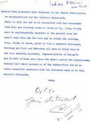 ["Senators Kerr and Monroney, along with Representative  Edmondson, are urging the Senate Appropriations Committee to make a direct appropriation for administering loans to Indians by the Bureau of Indian Affairs. They argue that using appropriated loan funds for administrative costs has significantly reduced the principal available for loans, impacting Indian communities. They propose amending the appropriations bill to provide for administrative needs and replenish the funds that have been reduced."]