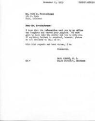 ["The document consists of correspondence between Mr. Ward C. Fronterhouse and various officials regarding inquiries about the sale of Choctaw lands and per capita payments under Public Law 86-192. The officials assure Mr. Fronterhouse that they are looking into the matter and will provide further information as needed. The timeline for the land sale and per capita distribution is uncertain, but efforts are being made to expedite the process."]