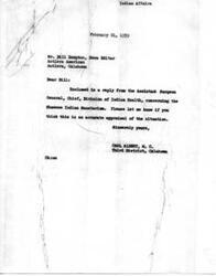 ["The document discusses concerns raised by Mr. Bill Hampton, News Editor of the Antlers American, regarding the Shawnee Indian Sanatorium in Oklahoma. There are concerns about the reduction in bed capacity and the possible closure of the men's building at the sanatorium. The Public Health Service assures that no Indian patients with tuberculosis have been turned away and that surplus beds are available in other facilities. Plans are being considered to consolidate patients into one building for better efficiency. Congressman Carl Albert is investigating the situation and working with officials to address the concerns raised."]