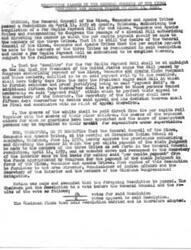 ["The General Council of the Kiowa, Comanche, and Apache tribes passed a resolution in 1959 authorizing the compilation of a per capita payment bill for tribe members. The resolution outlined deadlines for enrollment on the payment roll, procedures for appeals, and methods of payment. The resolution was approved at a meeting in June 1959 and copies were provided to relevant authorities. The resolution passed with 84 votes in favor and none opposed."]