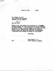 ["The document is a letter from Houston Bus Hill to Congressman Carl Albert regarding a judgment obtained by the Kiowa, Comanche, and Apache Tribes against the United States government. The tribes are seeking assistance from Congress in passing a bill to authorize the payment of the judgment. The document also includes a resolution passed by the tribes outlining their desire for the judgment to be certified and paid promptly."]