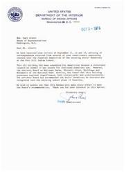 ["Several constituents have expressed concern about the demolition of the Girls' Dormitory at the Fort Sill Indian School. The building, deemed unsafe for dormitory use, has historical and architectural significance. Efforts are being made to restore and integrate the building into the school plant. Congressman Carl Albert has been contacted and urged to preserve the historic landmark."]