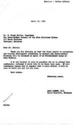 ["The document is informing Honorable  Carl Albert about the release of the final report on recreation and tourism development potentials in eastern and south-central Oklahoma on April 30, 1965. It expresses regret that Mr. Albert may not be able to attend the conference but extends an invitation for him to participate in launching a tourist development program to increase visitation and employment opportunities in the region."]