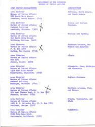 ["The document lists the different Area Office Headquarters of the Bureau of Indian Affairs and their respective jurisdictions, including the states they cover and their addresses. Each Area Director is responsible for overseeing the operations and services provided to Native American tribes in their designated region."]