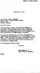 ["The Bureau of Indian Affairs received a resolution from the Murray County Chickasaw Tribal Council expressing gratitude to Governor Overton James for his leadership and recommending his reappointment. The Bureau confirmed that they also recommended his reappointment and hoped for a public announcement soon. The resolution highlighted Governor James' efforts to improve the social and economic status of Tribal members and represented the Tribe with honor. The resolution was sent to various officials and a copy was presented to Governor James."]
