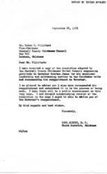 ["The Marshall County Chickasaw Tribal Council has passed a resolution expressing gratitude to Governor Overton James for his leadership and service to the Chickasaw tribe and recommending his reappointment. Congressman Carl Albert has acknowledged the resolution and also recommended Governor James's reappointment. The resolution will be sent to various officials and a copy will be presented to Governor James."]