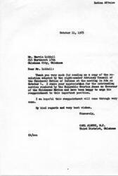 ["The document is a letter from Congressman Carl Albert to Marvin Liddell, expressing gratitude for sending a resolution in support of the reappointment of Overton James as Governor of the Chickasaw Nation of Indians. The resolution highlights James' dedication to the Chickasaw people and recommends his reappointment."]