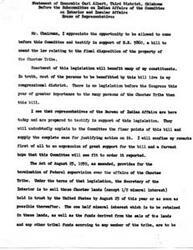 ["Honorable Carl Albert from Oklahoma is testifying in support of H.R. 5860, a bill to amend the law relating to the final disposition of Choctaw Tribe property. He emphasizes the importance of the bill for his constituents and urges the Committee to order it reported. The bill would extend provisions of a previous act for five years to resolve legal issues surrounding Choctaw lands. Failure to pass the bill could result in forfeiture of mineral interests in tribal lands, which would be unjust. Albert urges the Committee to support the legislation."]