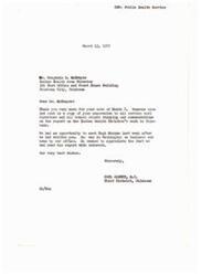 ["The document is a series of letters between Honorable Carl Albert, Dr. Benjamin E. McBrayer, and Hugh Morgan regarding a report on the Indian Health Division's work in Oklahoma. Albert commends McBrayer and his staff for their work and expresses appreciation for the report. Morgan points out a small error in the report and thanks Albert for his kind words. Overall, the letters show appreciation and recognition for the work being done in the Indian Health Division."]