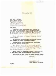 ["The document is from Carl Albert to Sula S. Goodman, discussing a letter from Dr. Hudgins and offering assistance with a research grant. Albert congratulates Goodman on her invitation to the National Health Forum and inquires about changes in personnel in the Area office. He also thanks her for sharing Dr. Hudgins' letter."]
