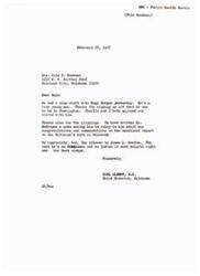 ["The document is from Carl Albert, a congressman from Oklahoma, thanking Sula Goodman for providing information about Hugh Morgan and sending clippings. Albert also expresses appreciation for a report on the Division's work in Oklahoma and a release on James L. Gordon."]