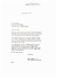 ["The document is a recommendation from Lee Sorey for John Spaan to be considered for the Executive Officer position in the Oklahoma City Area office of the U.S. Public Health Service's Division of Indian Health. The recommendation is forwarded to Dr. E. S. Rabeau, Director of the Division of Indian Health in Washington, with the hope that it will be helpful for future openings. Congressman Carl Albert acknowledges the recommendation and informs Dr. Rabeau that the position has already been filled."]