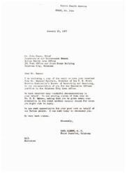 ["The document consists of a letter from Congressman Carl Albert recommending Mr. John Spaan for a position in the Indian Health Area Office. The U.S. Civil Service Commission responded that the position had been filled internally. Another letter from B. Frank Belvin expresses interest in meeting with Congressman Albert to discuss the Indian Health Service."]