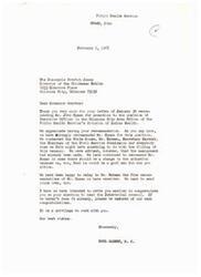 ["The document is a recommendation for Mr. John Spaan to be promoted to the position of Executive Officer in the Oklahoma City Area Office of the Public Health Service's Division of Indian Health. The recommendation comes from Governor Overton James of the Chickasaw Nation, who highlights Spaan's 10 years of experience with the Public Health Service and his knowledge of the health conditions and needs of Oklahoma Indians. The document also mentions that other tribal leaders have recommended Spaan for the position. Congressman Carl Albert, who received the recommendation, expresses gratitude for Governor James' support and mentions that they have also recommended Spaan for the position."]