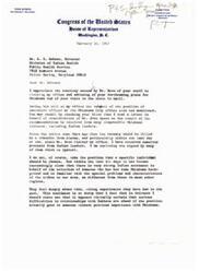 ["Tom Steed, a member of the Congress from Oklahoma, wrote a letter to the Director of the Division of Indian Health expressing concern about the appointment of an executive officer at the Oklahoma City office. He mentioned receiving protests from Indian leaders regarding the appointment and emphasized the importance of selecting someone with Oklahoma background and familiarity with the tribes in the area to maintain a constructive relationship with the Oklahoma Indians."]
