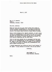 ["The document is a letter written by Carl Albert, a congressman from Oklahoma, to Mrs. H. H. Anderson regarding the promotion of John Spaan to the executive officer position in the Indian Health Division of the Public Health Service. Albert thanks Anderson for her recommendation and assures her that he will continue to support Spaan's promotion despite an assignment already being made. He also mentions that he has written letters of recommendation to various officials on Spaan's behalf. Additionally, there is a postscript from Anderson and Lenore M. Minyard asking for help in supporting Spaan's promotion."]