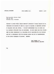 ["Carl Albert, a member of Congress, has informed Overton James that the Public Health Service's Division of Indian Health has reconsidered their decision to send Mr. Ellis to Oklahoma as the Executive Officer of the Oklahoma City Area Office. A vacancy announcement will be issued and all eligible applicants will be considered, with preference given to an Oklahoman who is qualified for the position and sympathetic towards Oklahoma Indians and their problems."]