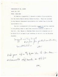 ["The memorandum from Mike Reed to Mr. Albert discusses the status of appropriations for Public Health Service Indian Hospitals, which are included in the Interior Department Appropriation bill. The bill is scheduled to be reported on April 21, and it is suggested that efforts be made to get funding for the Talihina Hospital. It is recommended to try to get $64,000 for partial construction. Reed gave the item to the subcommittee staff member on April 4, 1967."]